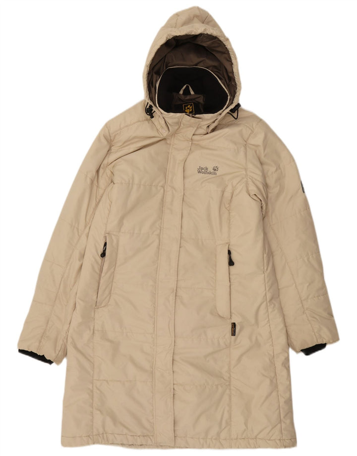 Jack Wolfskin Abrigo acolchado con capucha para mujer UK 12/14 Medium Off White