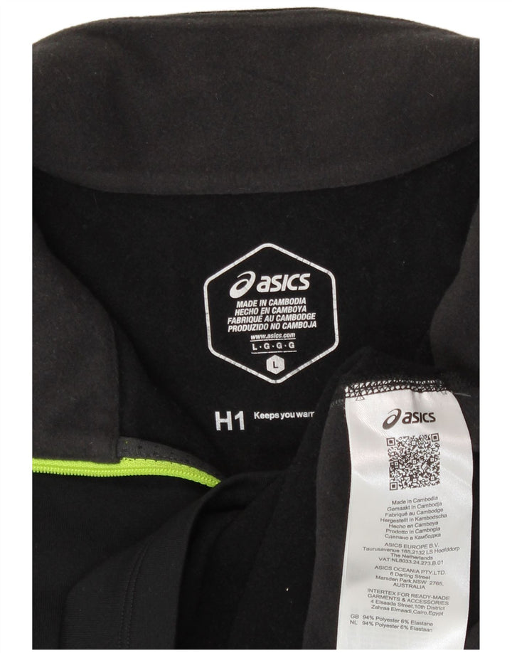 Asics Hombre Zip Neck Pullover Chándal Top Grande Negro Colorblock