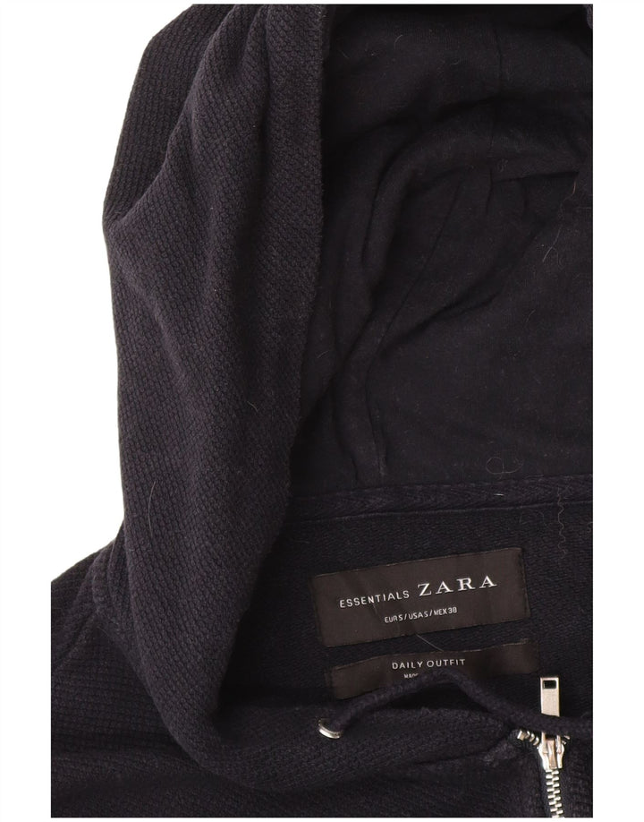 Zara Mens Zip Sudadera Con Capucha Suéter Pequeño Azul Marino