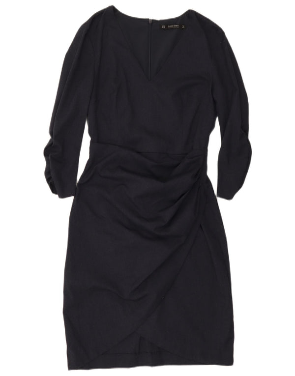 Zara Vestido tubo de manga 3/4 para mujer UK 40 Small Poliéster azul marino