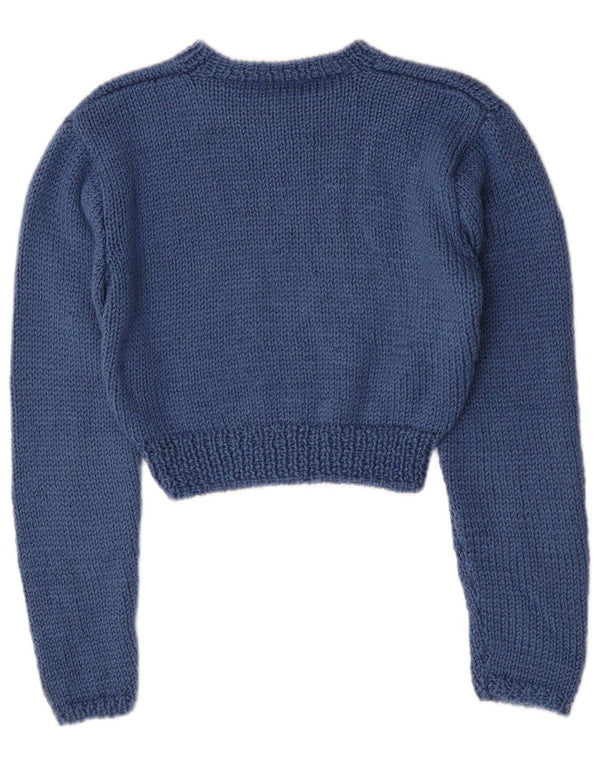 Vintage mujeres crop barco cuello jumper suéter Reino Unido 8 pequeño azul
