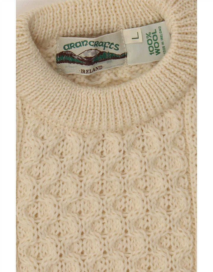 Aran Crafts - Jersey de cuello redondo para hombre, talla grande, lana beige