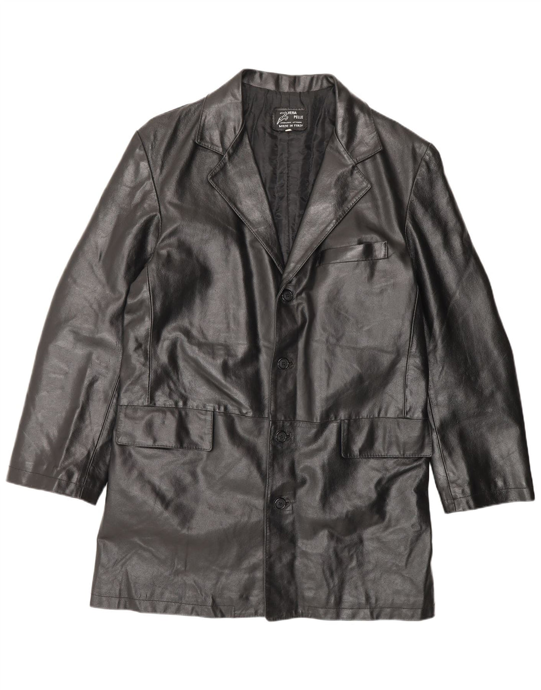 Abrigo de cuero vintage para hombre IT 56 3XL cuero negro