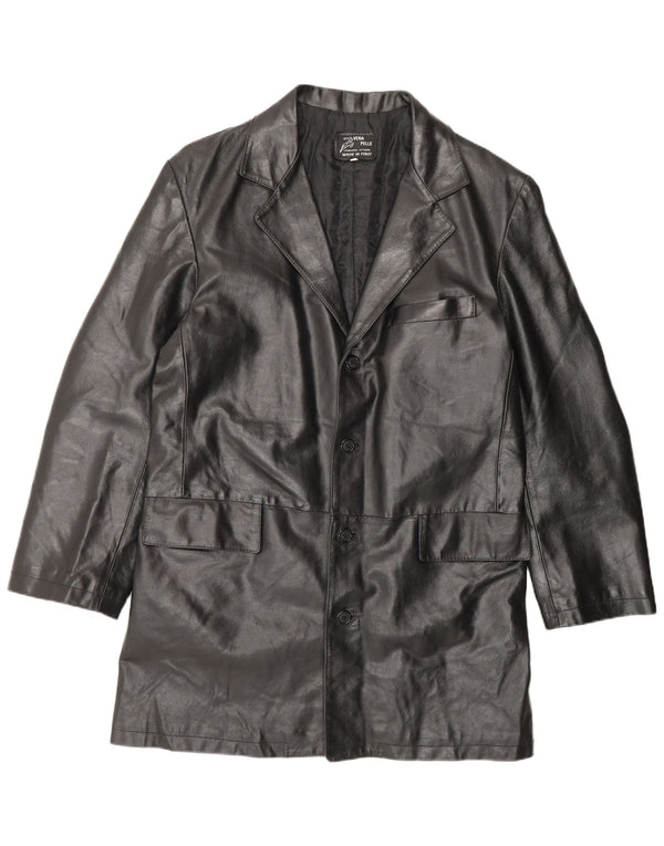 Abrigo de cuero vintage para hombre IT 56 3XL cuero negro