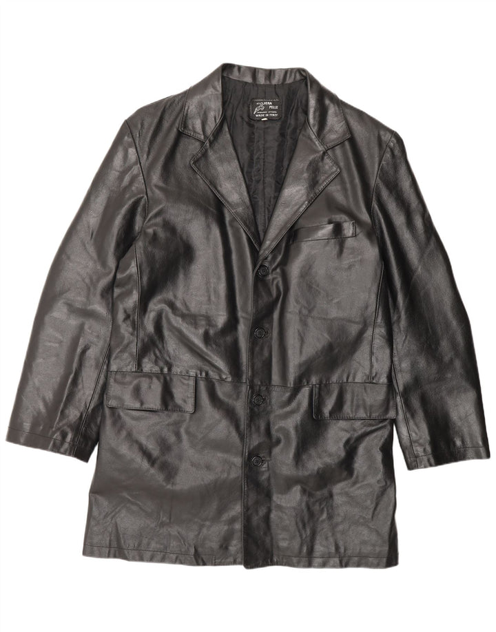 Abrigo de cuero vintage para hombre IT 56 3XL cuero negro