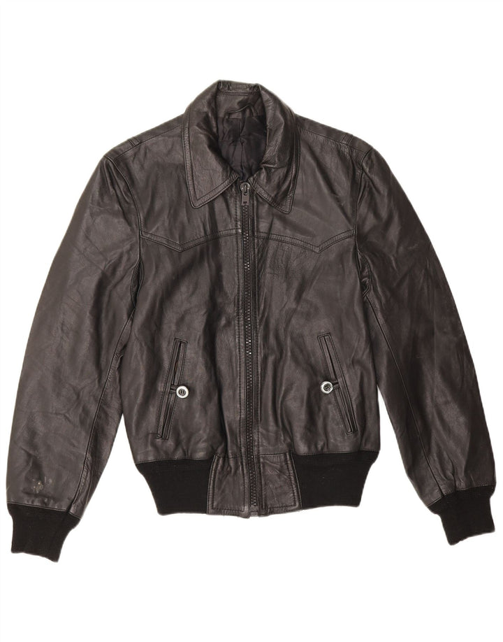 Vintage mujer chaqueta de cuero Reino Unido 12 Medio Negro