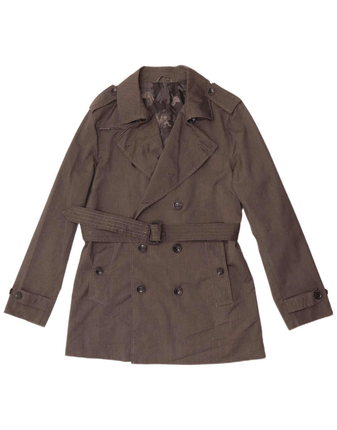 Vintage hombres gabardina Reino Unido 36 pequeño poliéster gris