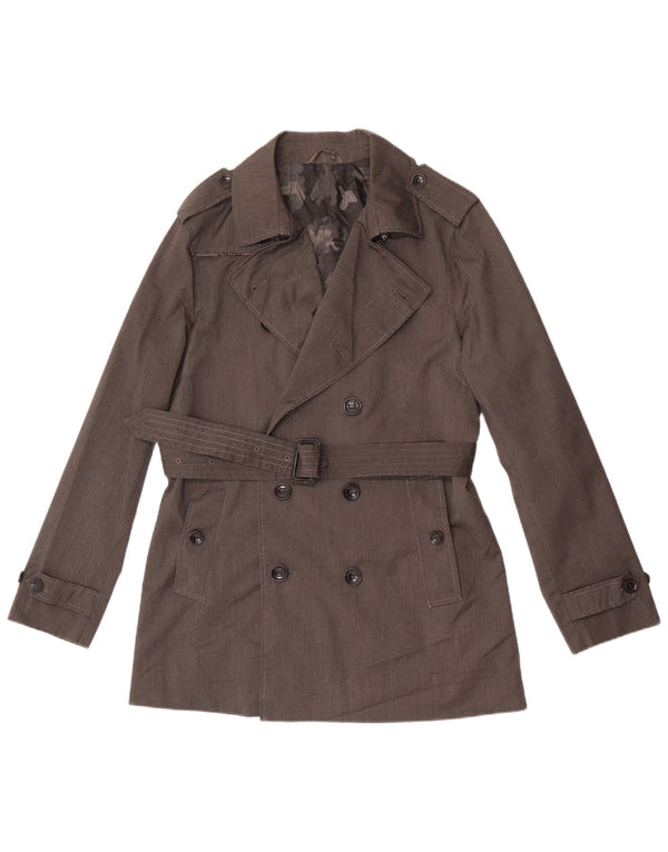 Vintage hombres gabardina Reino Unido 36 pequeño poliéster gris