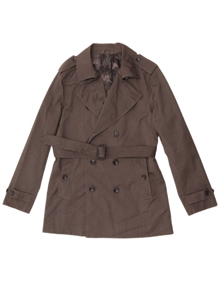 Vintage hombres gabardina Reino Unido 36 pequeño poliéster gris