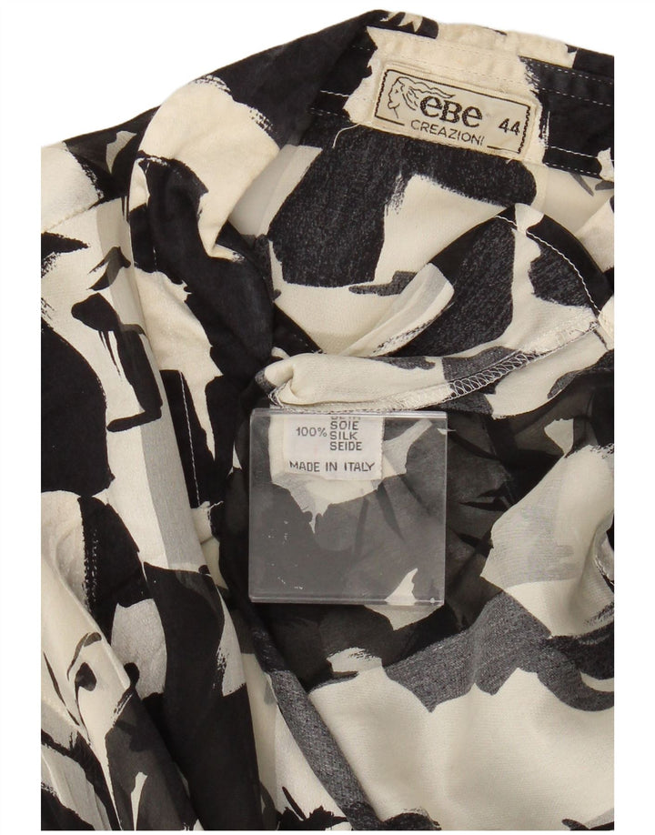 Vintage mujer patrón abstracto ver a través de camisa blusa IT 44 medio negro