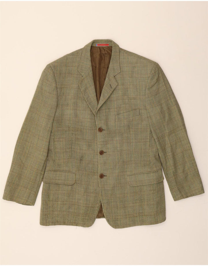 UNGARO Mens 3 Button Blazer Jacket IT 52 XL Green Check Virgin Wool Vintage Ungaro and Second-Hand Ungaro from Messina Hembry 