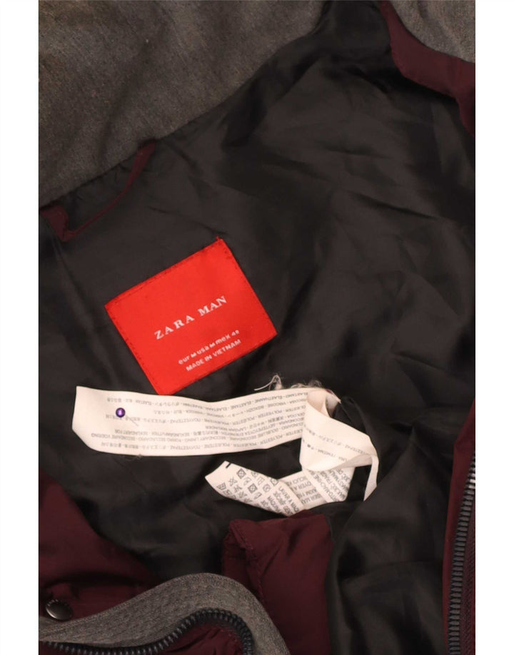 Zara Hombre Chaqueta Acolchada ES 38 Mediano Granate Poliéster