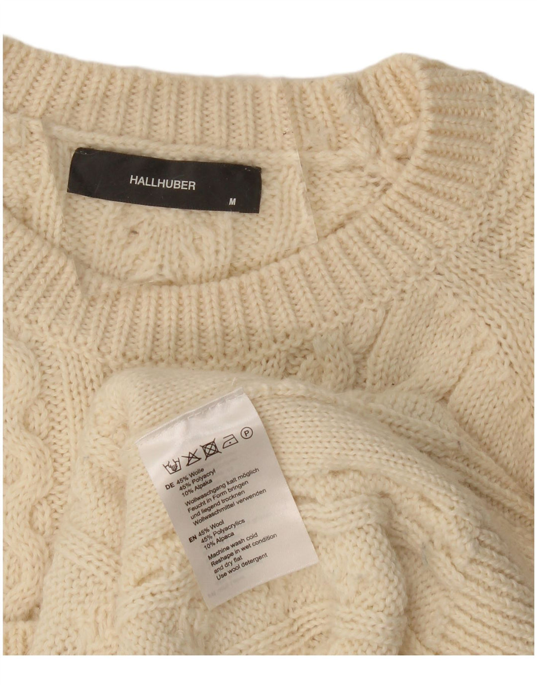 HALLHUBER Jersey de cuello redondo para mujer UK 14 Lana beige mediana