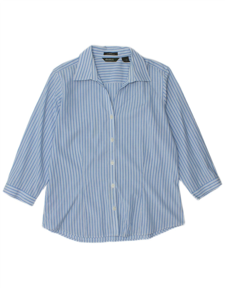EDDIE BAUER Camisa de manga 3/4 para mujer UK 44 Algodón a rayas azul medio