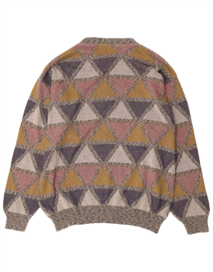 Vintage hombres cuello redondo jumper suéter grande multicolor Argyle/Diamond