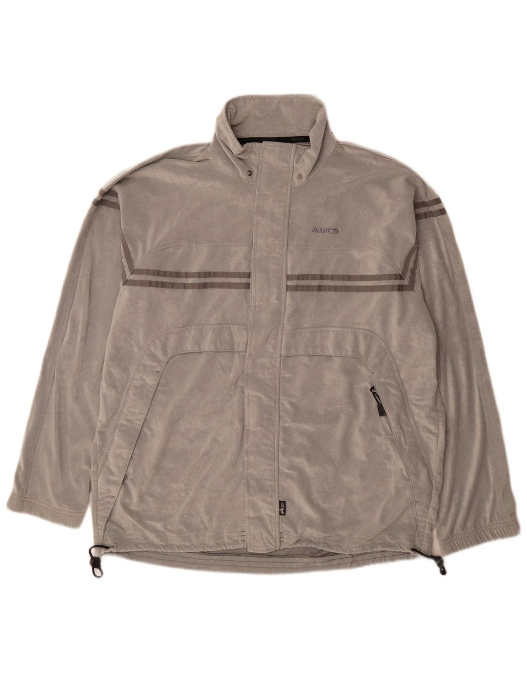 Asics Mens Velour Chándal Top Chaqueta Grande Gris Rayas Poliéster