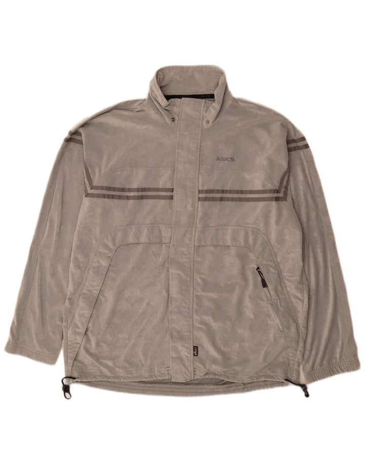 Asics Mens Velour Chándal Top Chaqueta Grande Gris Rayas Poliéster