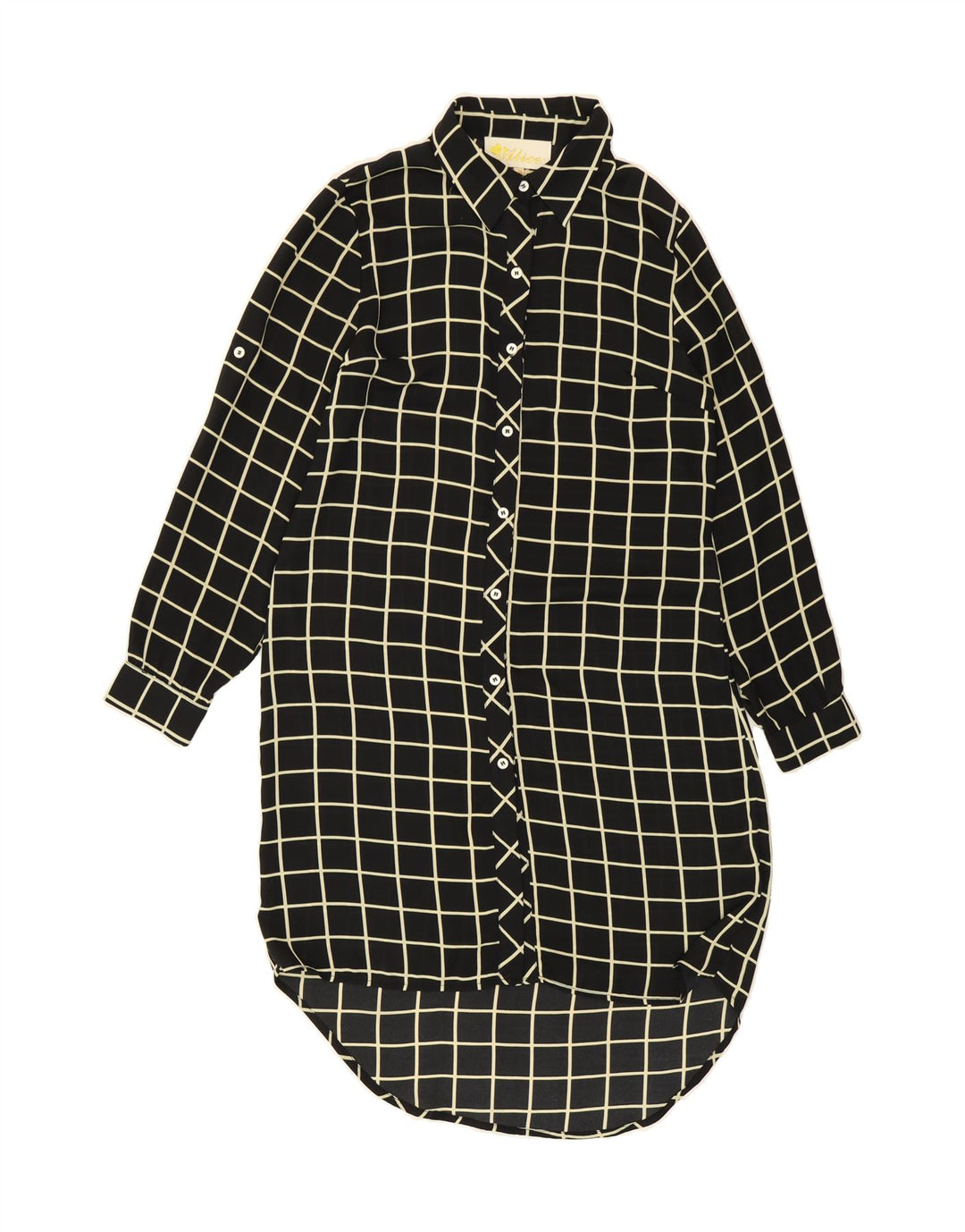 VINTAGE Womens Oversized Shirt Dress UK 10 Small Black Geometric Polyester Vintage Vintage and Second-Hand Vintage from Messina Hembry 