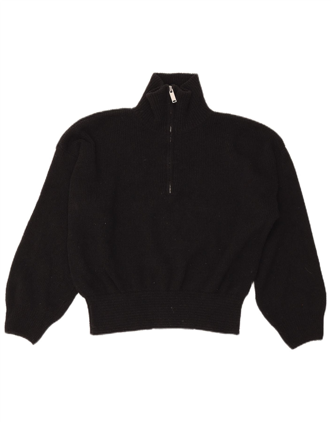 ZARA Suéter tipo jersey con cuello y cremallera para mujer UK 44 Mediano Poliéster negro
