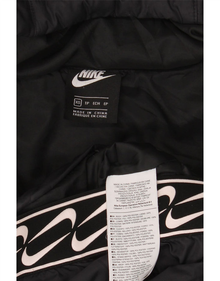 Nike Chaqueta acolchada con capucha gráfica para mujer UK 6 XS Poliéster negro
