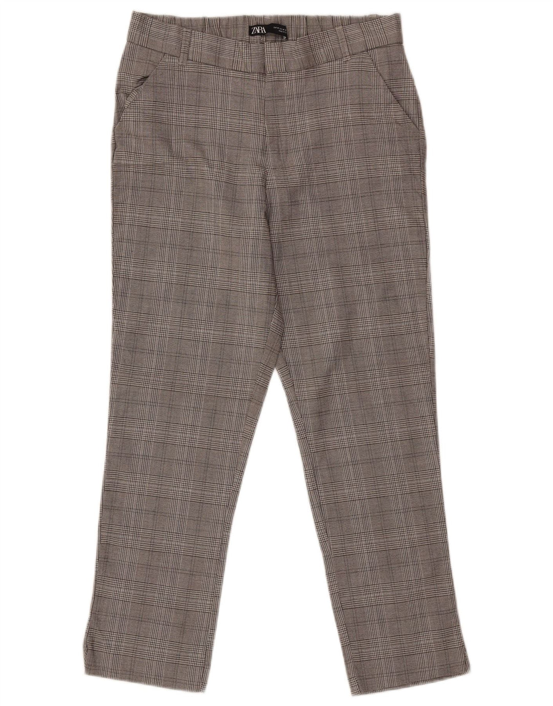 Zara Mujer Pantalón Chino Recto Mediano W28 L26 Gris Pata De Gallo