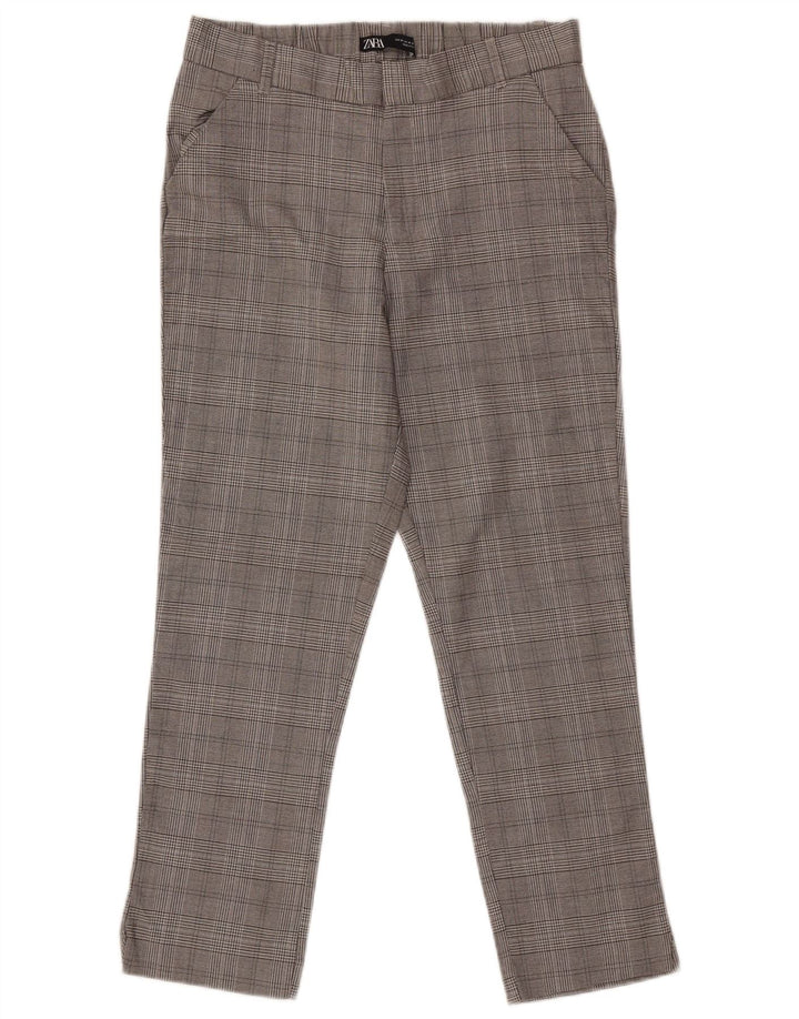 Zara Mujer Pantalón Chino Recto Mediano W28 L26 Gris Pata De Gallo
