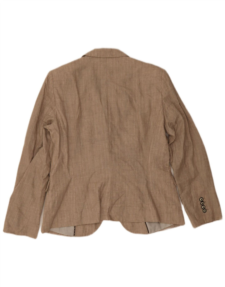 Zara Mujer Chaqueta Blazer De 1 Botón UK 40 XL Poliéster A Rayas Beige
