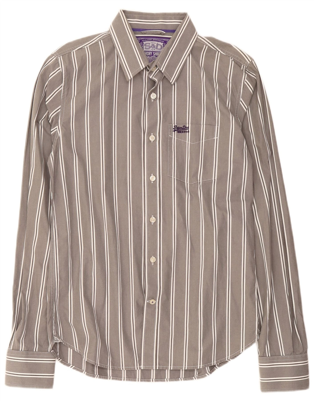 Camisa Superdry Hombre XL Algodón A Rayas Gris