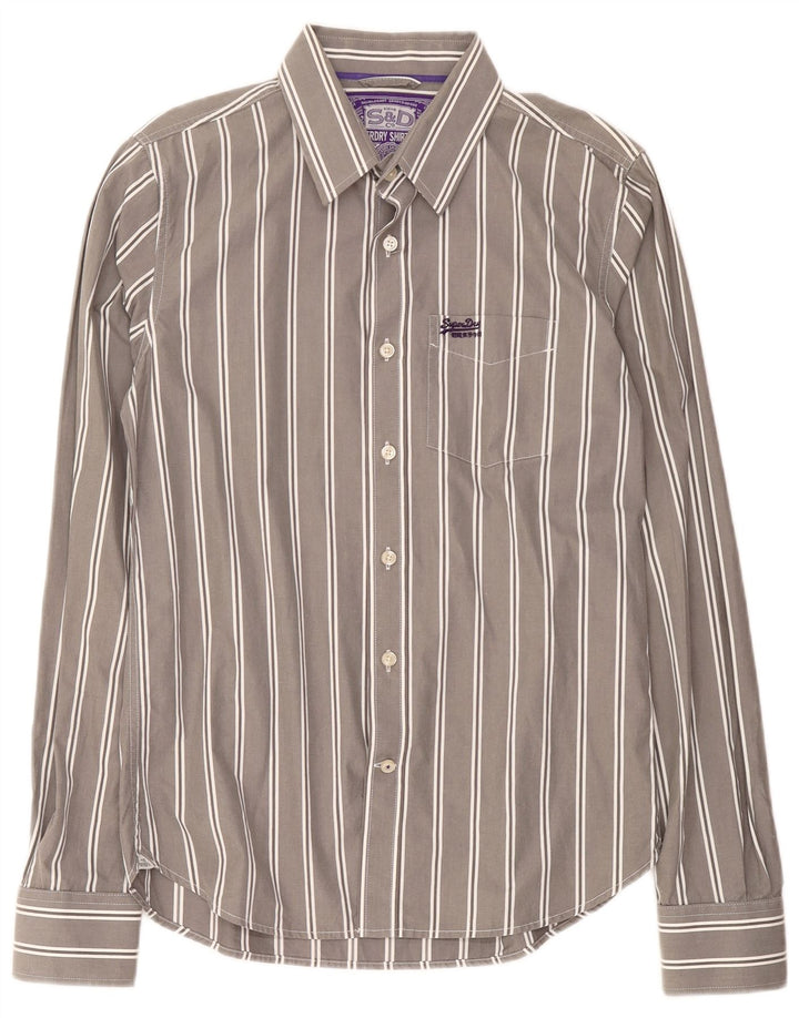 Camisa Superdry Hombre XL Algodón A Rayas Gris