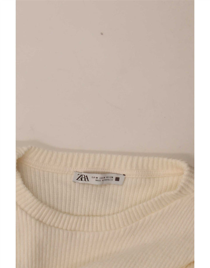 Zara Mujer Jersey Top Manga Larga UK 12 Medium Off White