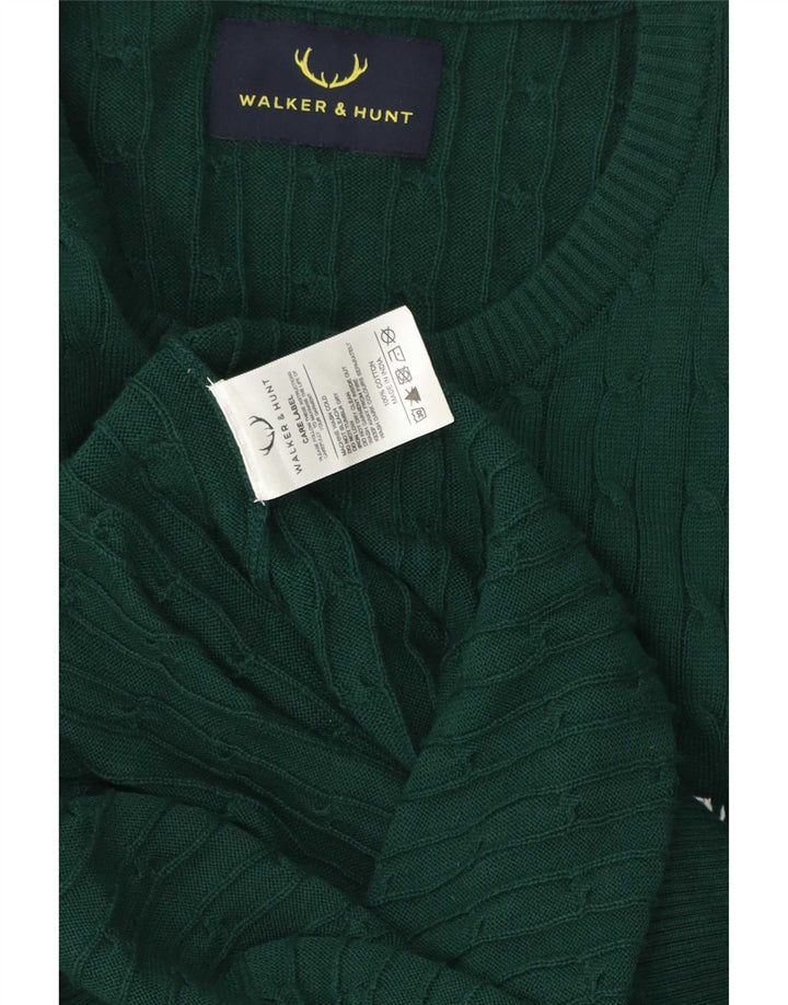 Vintage hombres cuello redondo jersey suéter medio verde algodón