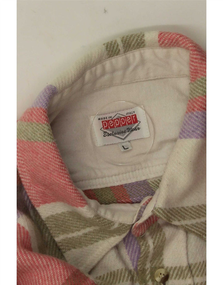 Vintage hombres franela camisa grande rosa cheque acrílico