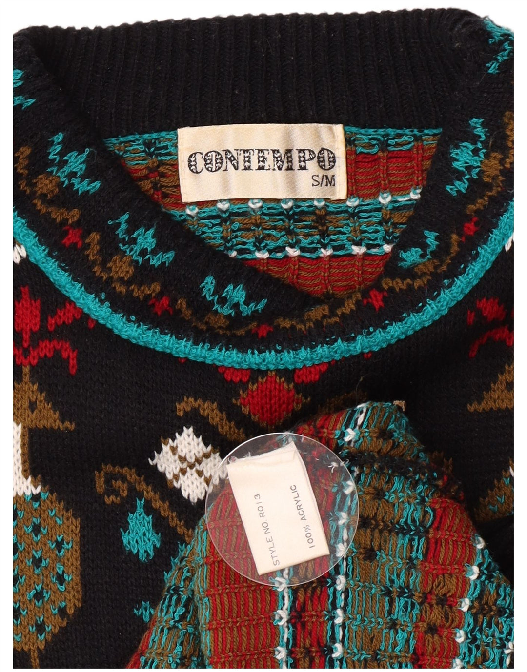 Contempo Hombre Patrón Abstracto Cuello Redondo Jersey Suéter Pequeño Negro Novedad