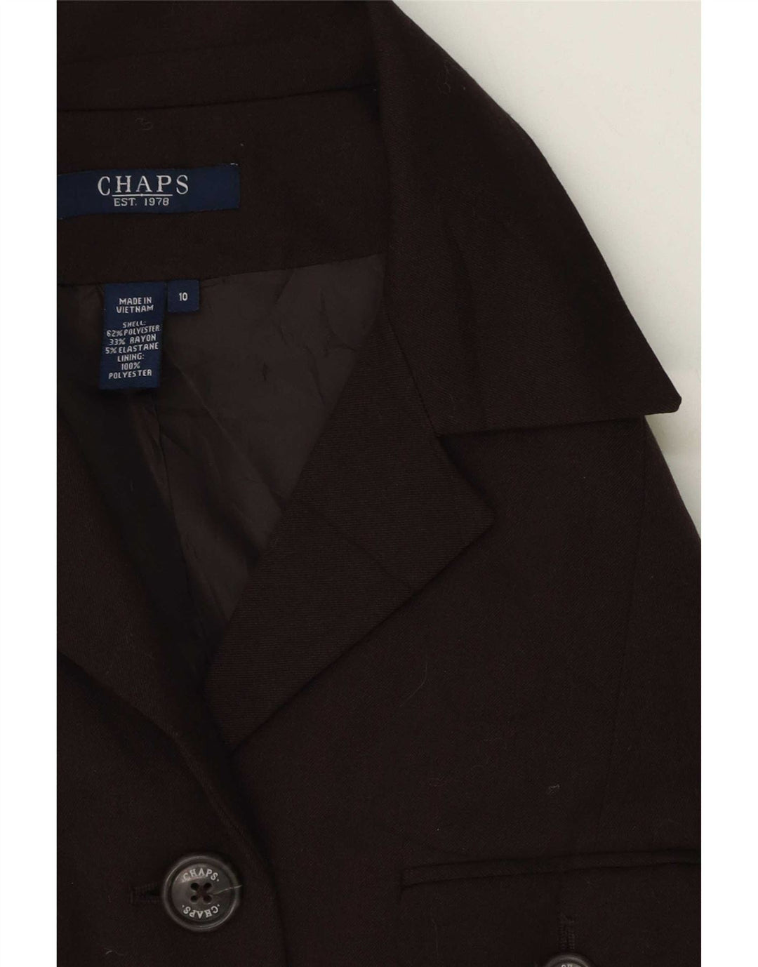 Chaps Chaqueta tipo blazer de 5 botones para mujer, talla 10, poliéster marrón grande