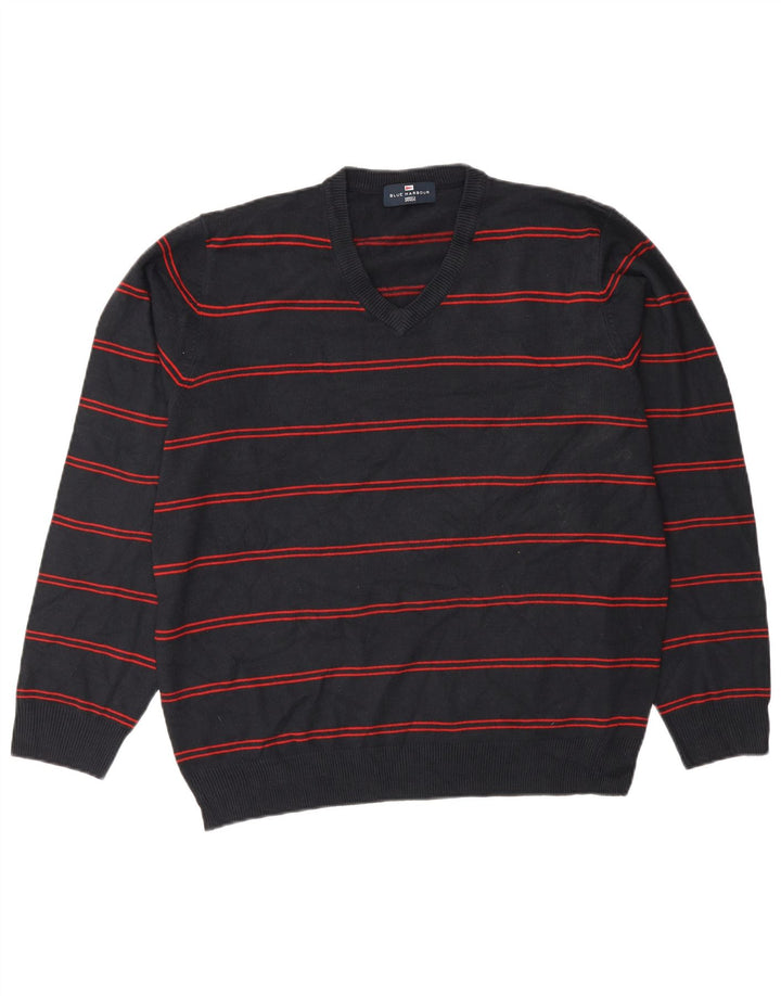 Marks & Spencer Suéter tipo jersey con cuello en V azul Harbor para hombre, talla grande, azul marino
