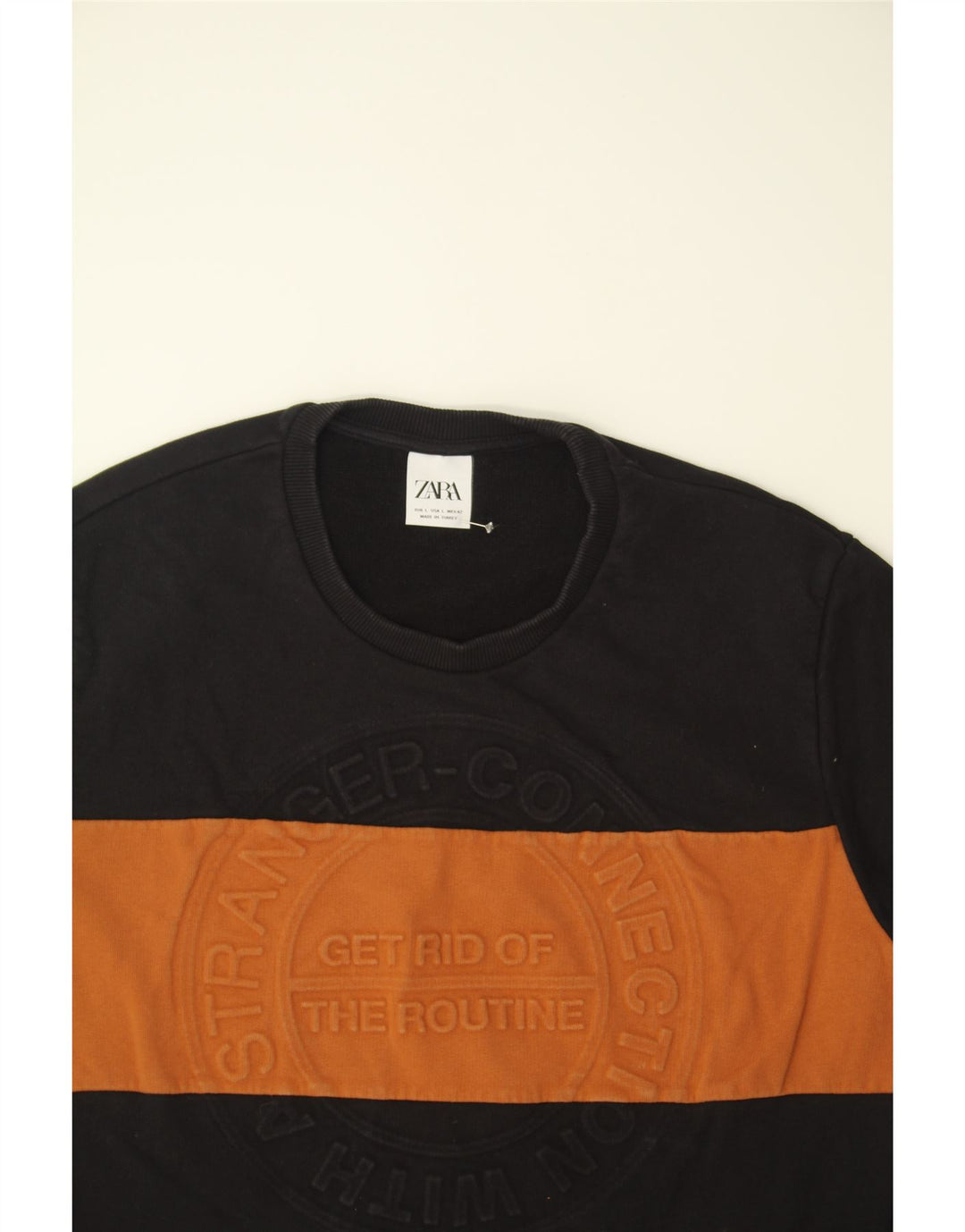ZARA Mens Graphic Sweatshirt Jumper Large Black Colourblock Cotton Vintage Zara and Second-Hand Zara from Messina Hembry 