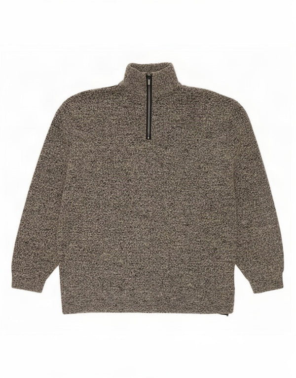 Vintage Mens Cardigan Suéter XL Gris Colorblock Lana