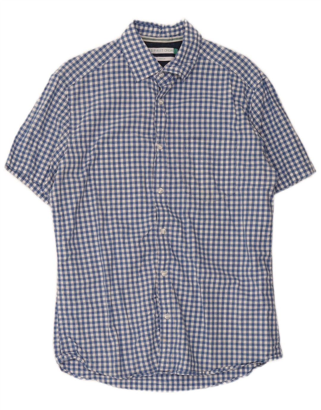 Camisa de hombre Esprit de manga corta y corte regular de algodón a cuadros en azul medio