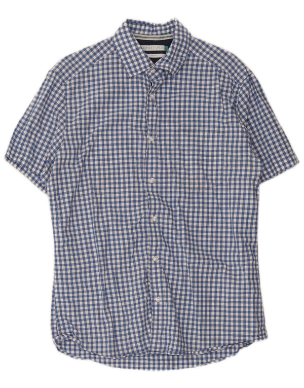 Camisa de hombre Esprit de manga corta y corte regular de algodón a cuadros en azul medio