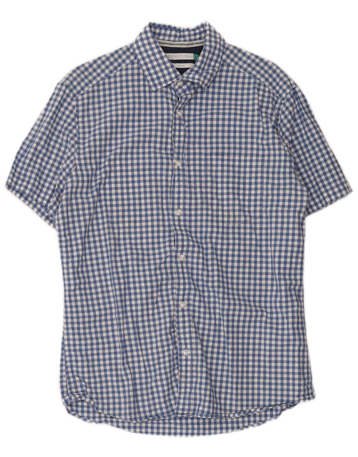 Camisa de hombre Esprit de manga corta y corte regular de algodón a cuadros en azul medio