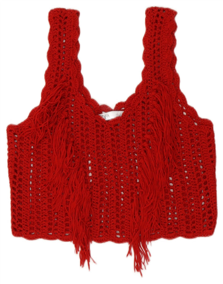 Zara Mujer Crop Top De Ganchillo Reino Unido 44 Grande Rojo