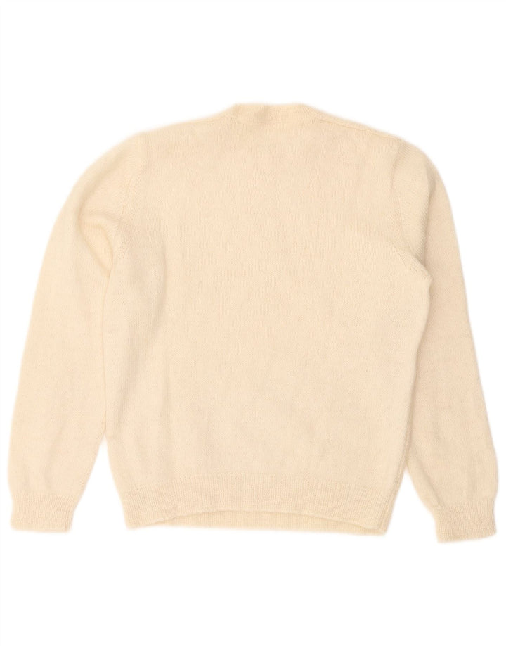 Vintage mujer cuello redondo jersey suéter Reino Unido 14 medio blanco apagado