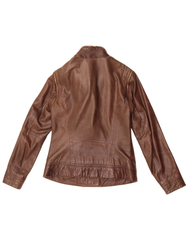 Ted Baker Chaqueta de cuero para mujer Talla 2 Pequeña Cuero marrón
