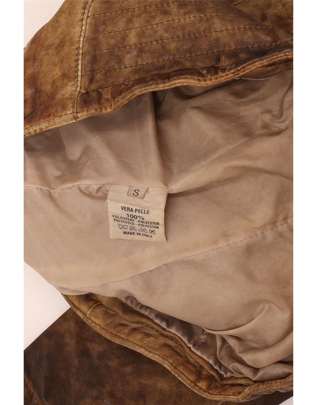Vintage mujer crop cuero chaqueta Reino Unido 10 pequeño cuero beige