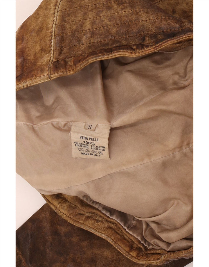 Vintage mujer crop cuero chaqueta Reino Unido 10 pequeño cuero beige