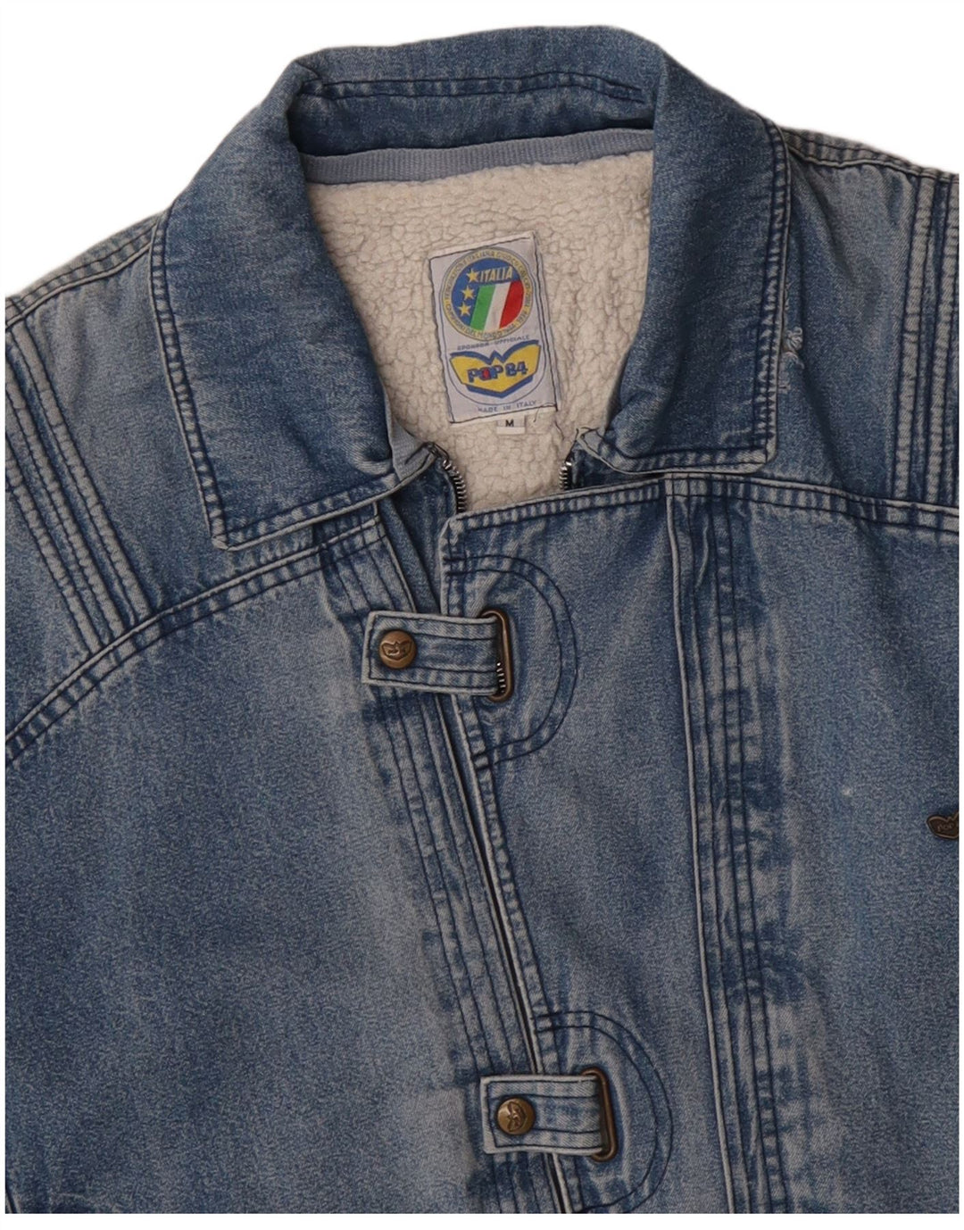 POP 84 Chaqueta Sherpa vaquera vintage holgada para hombre Reino Unido 38 Algodón azul medio