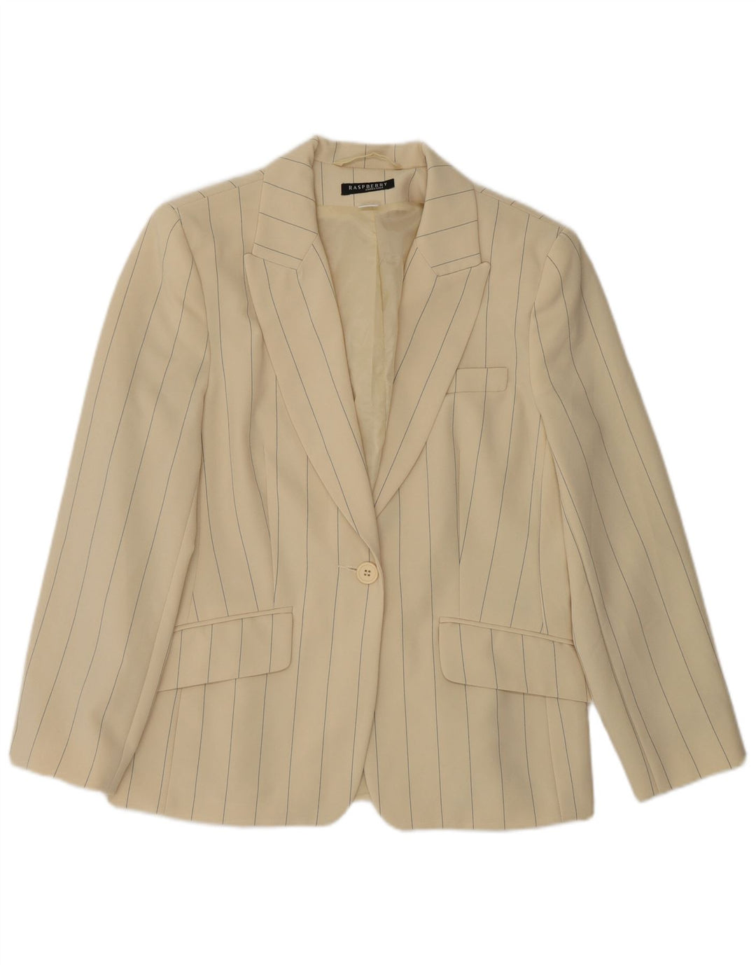 Raspberry - Chaqueta tipo blazer con 1 botón para mujer, talla 42, poliéster a rayas, color beige mediano