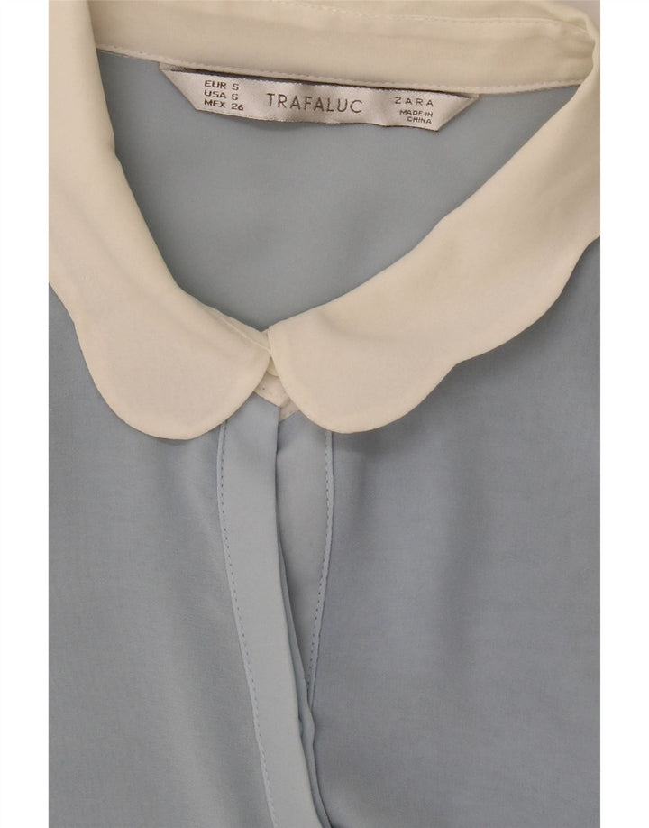 Zara Mujer Blusa Camisa UK 10 Small Azul Colorblock