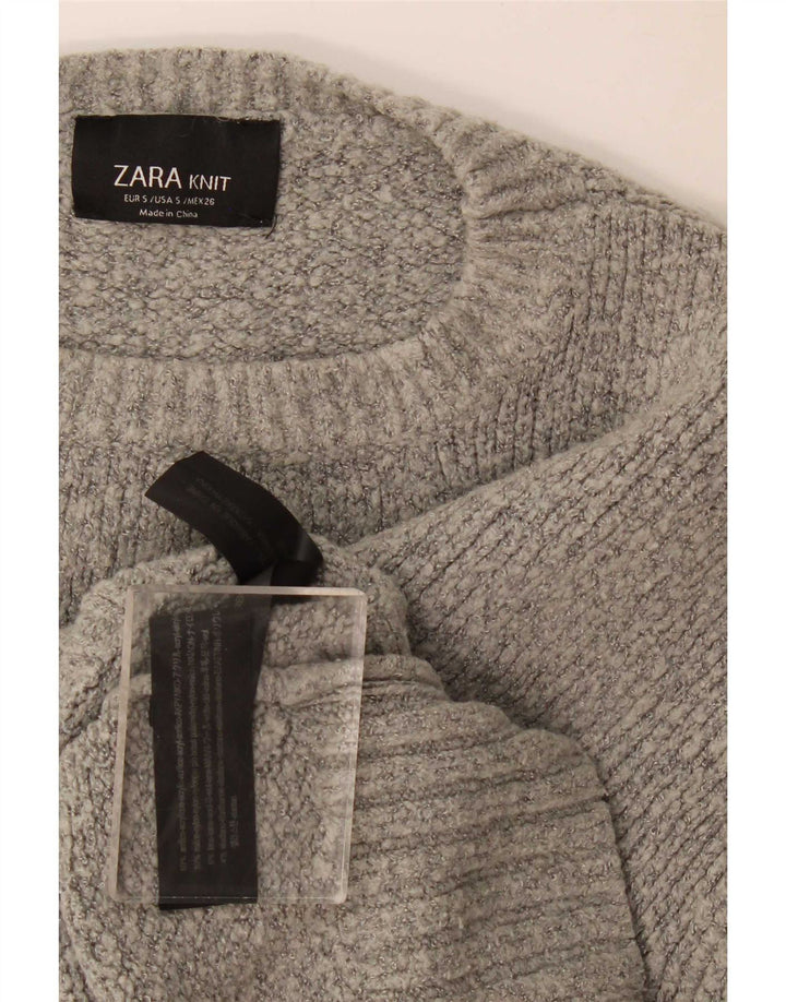 Zara Mujer Suéter De Cuello Redondo De Gran Tamaño UK 10 Pequeño Gris Moteado