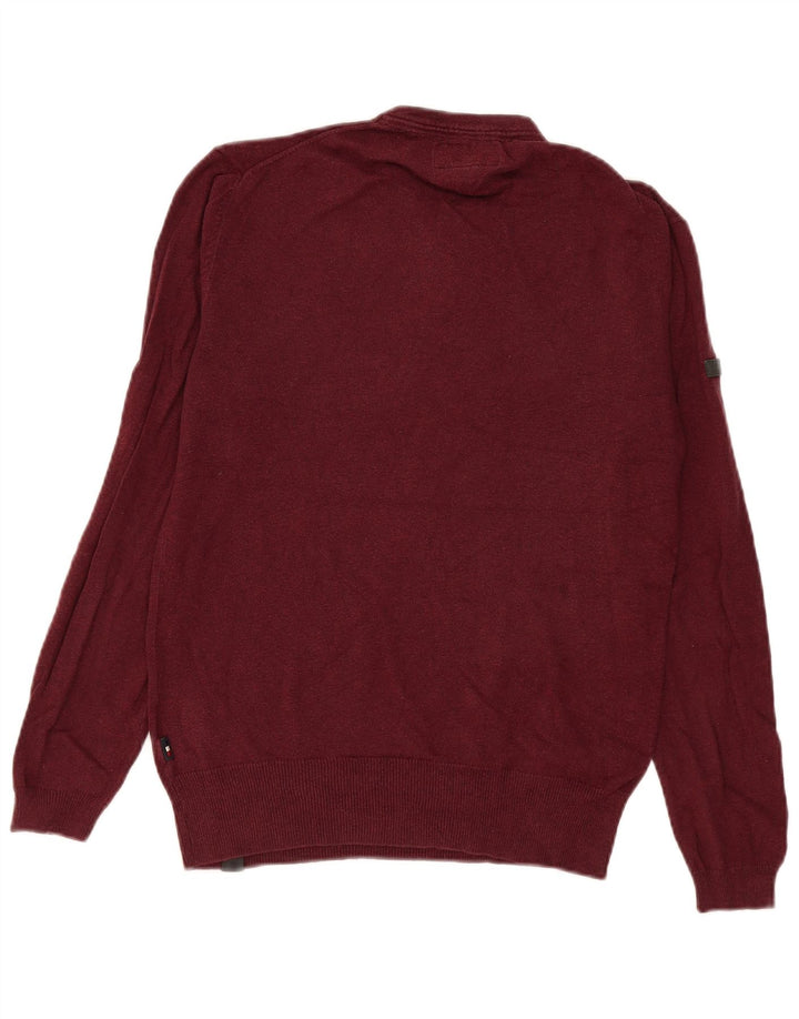 Superdry Jersey con cuello abotonado para hombre, talla pequeña, de algodón burdeos
